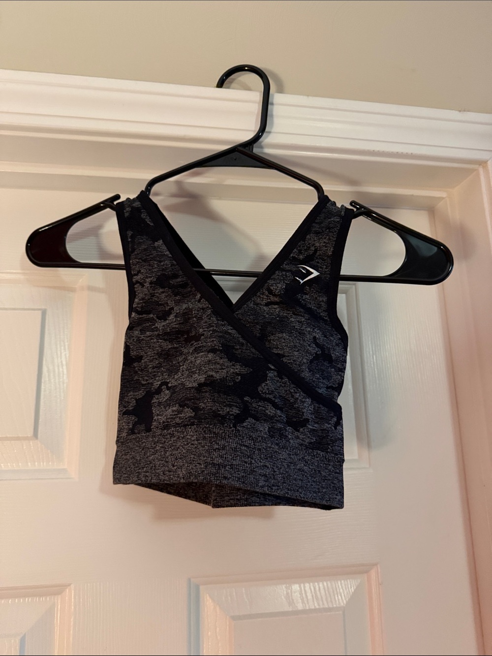 Gymshark Black Heather Camo Wrap-Front Bodysuit Top